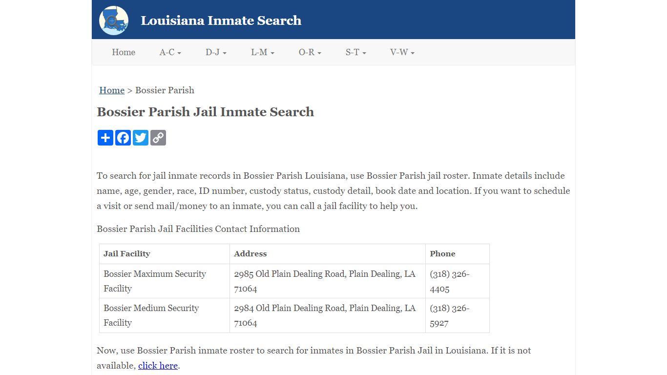 Bossier Parish Jail Inmate Search