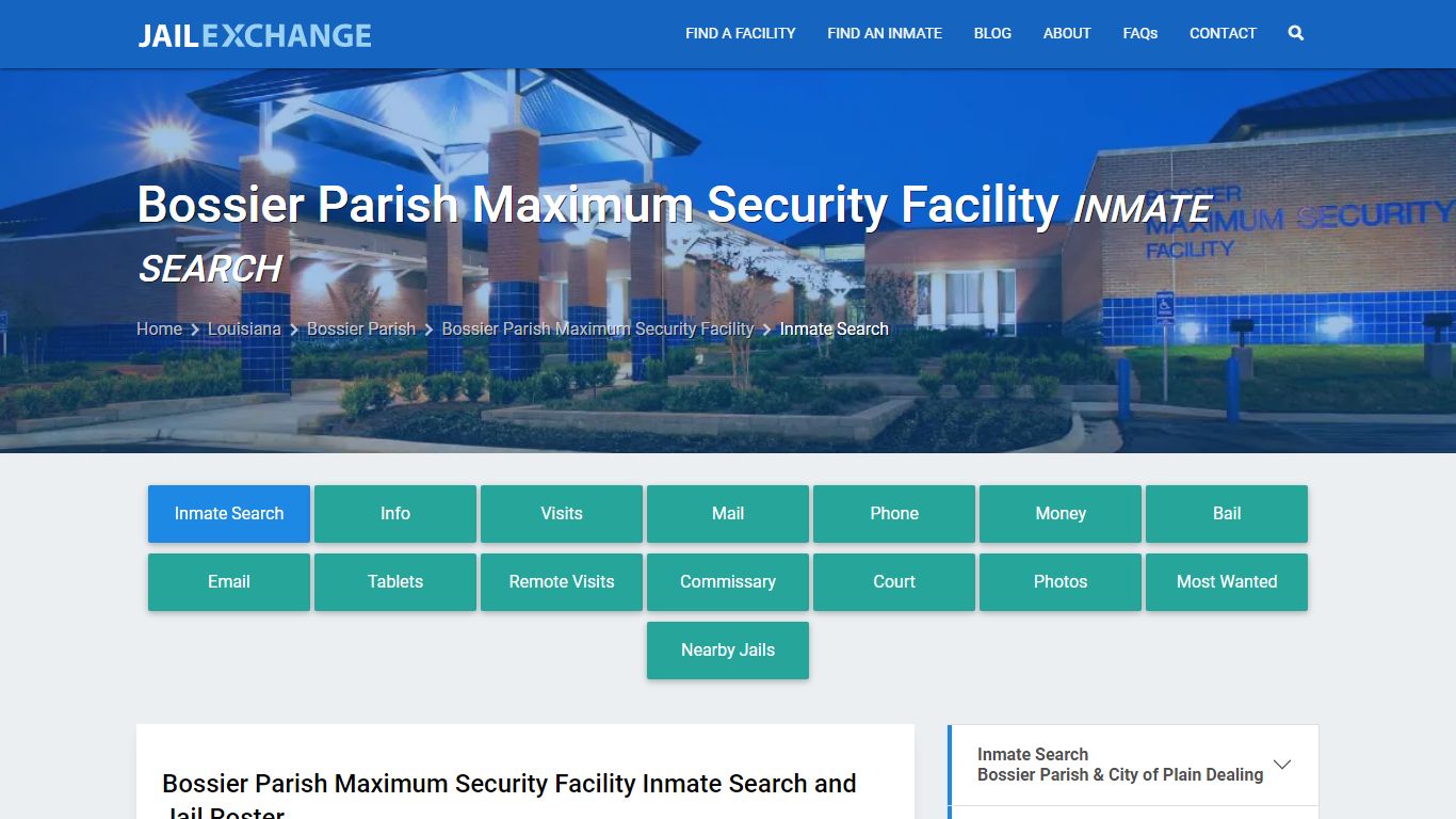 Bossier Parish Maximum Security Facility Inmate Search - Jail Exchange